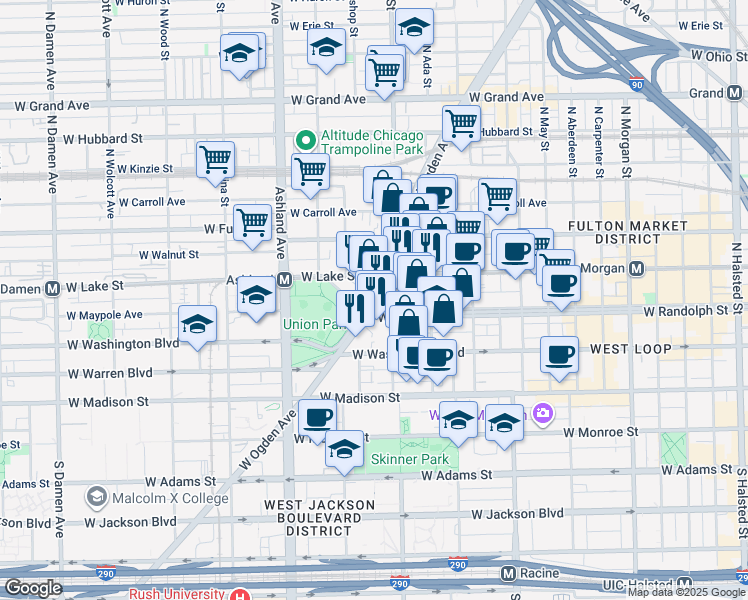map of restaurants, bars, coffee shops, grocery stores, and more near in Chicago
