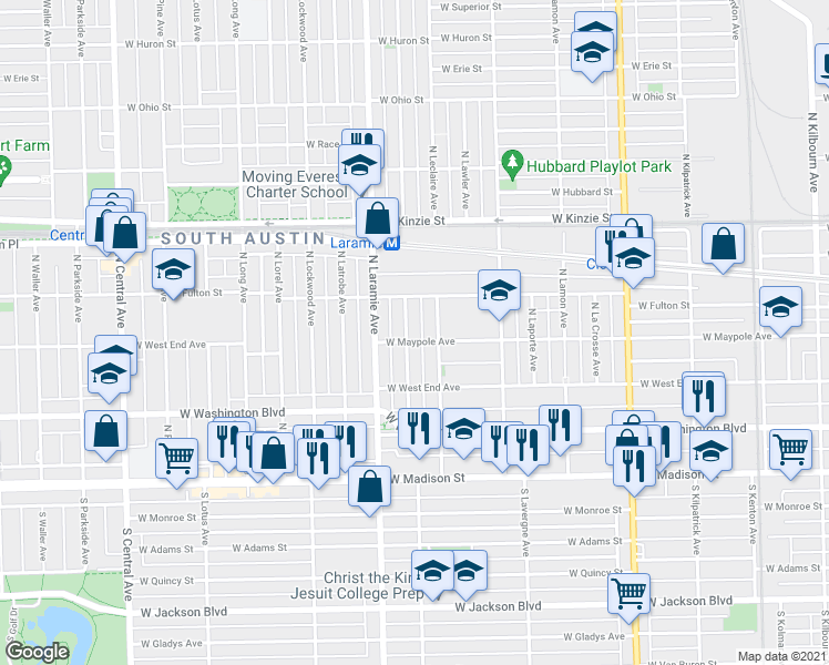 map of restaurants, bars, coffee shops, grocery stores, and more near in Chicago