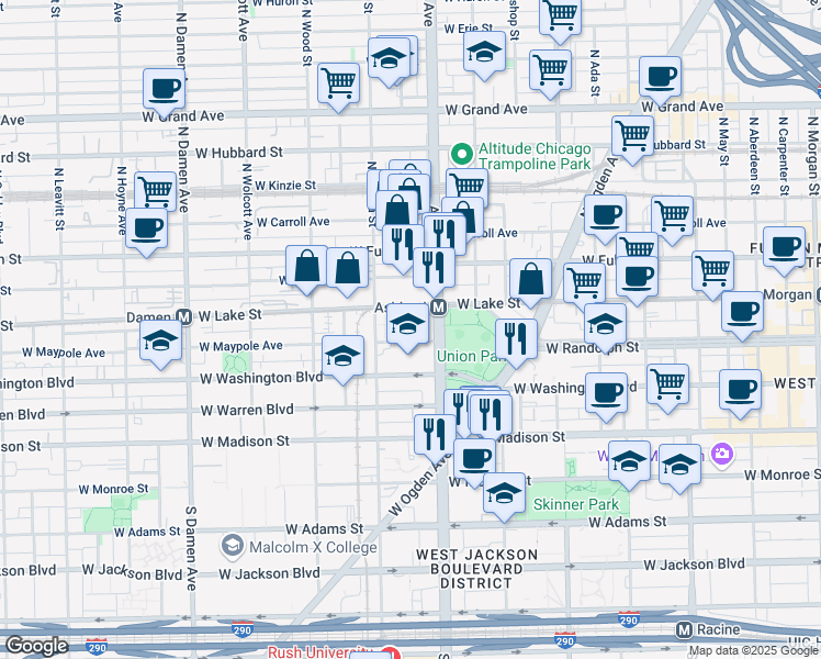 map of restaurants, bars, coffee shops, grocery stores, and more near 1638 West Maypole Avenue in Chicago