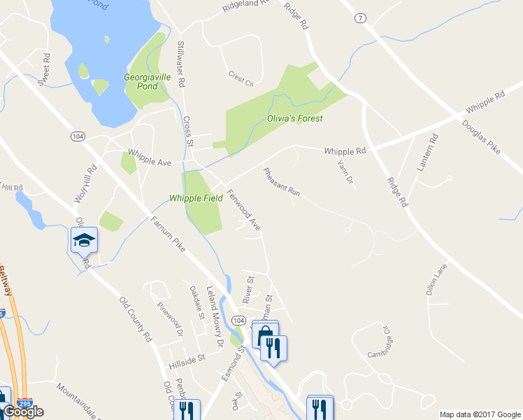 map of restaurants, bars, coffee shops, grocery stores, and more near 33 Fenwood Avenue in Smithfield