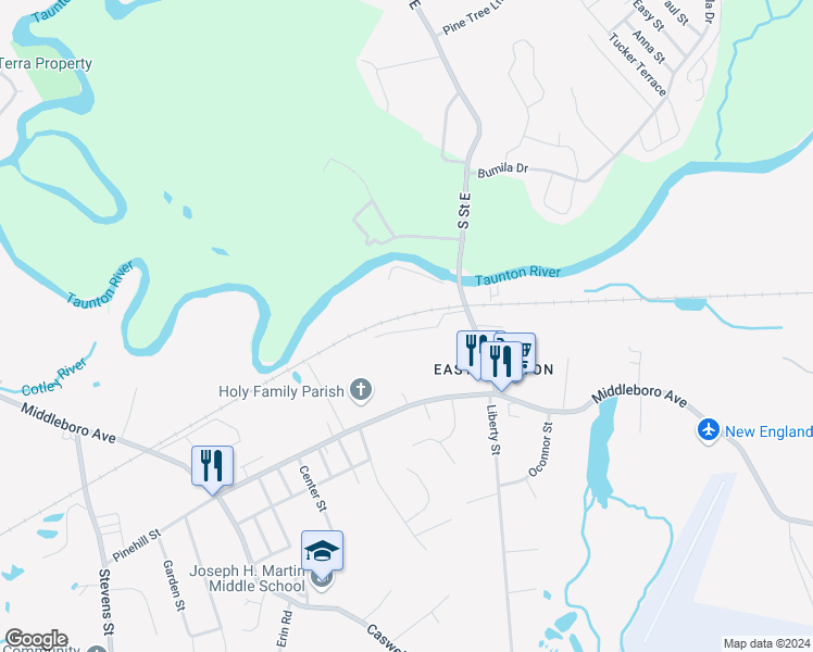 map of restaurants, bars, coffee shops, grocery stores, and more near 25 Battle Row in Taunton