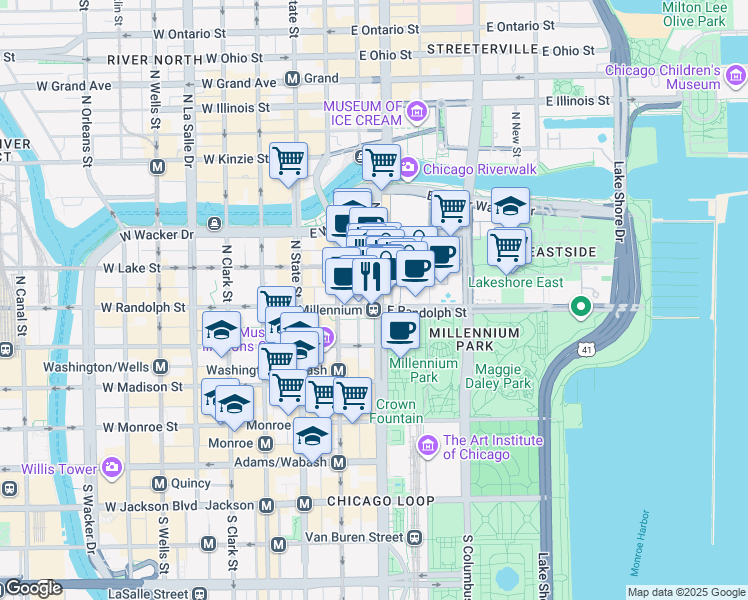 map of restaurants, bars, coffee shops, grocery stores, and more near in Chicago