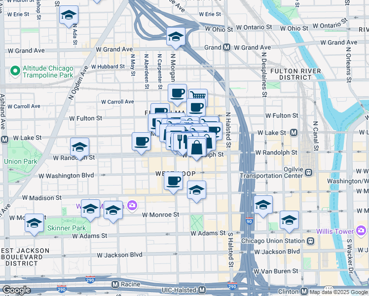 map of restaurants, bars, coffee shops, grocery stores, and more near in Chicago