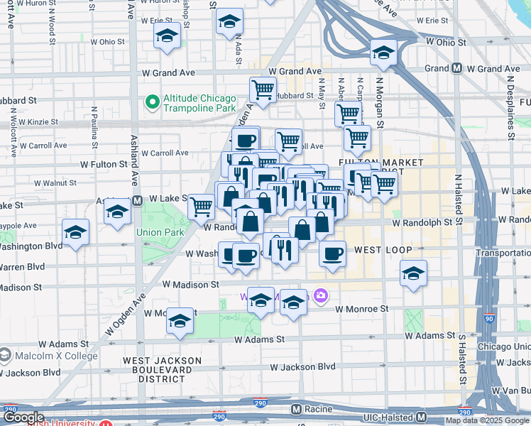 map of restaurants, bars, coffee shops, grocery stores, and more near in Chicago