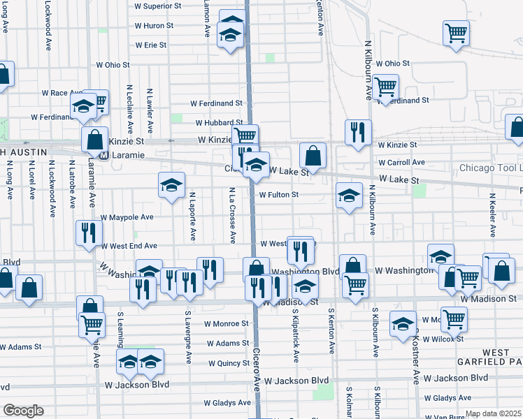map of restaurants, bars, coffee shops, grocery stores, and more near in Chicago
