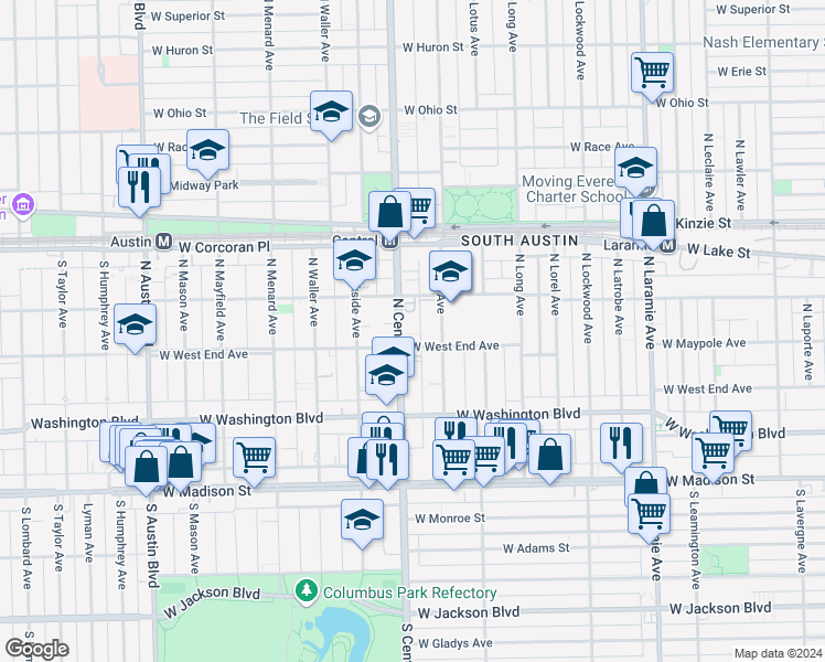 map of restaurants, bars, coffee shops, grocery stores, and more near in Chicago