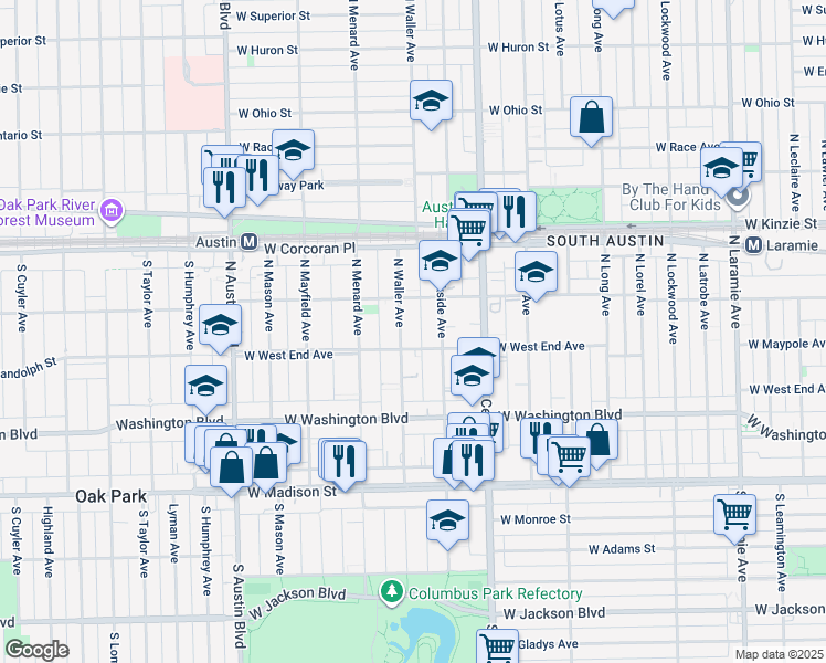 map of restaurants, bars, coffee shops, grocery stores, and more near 209 North Waller Avenue in Chicago