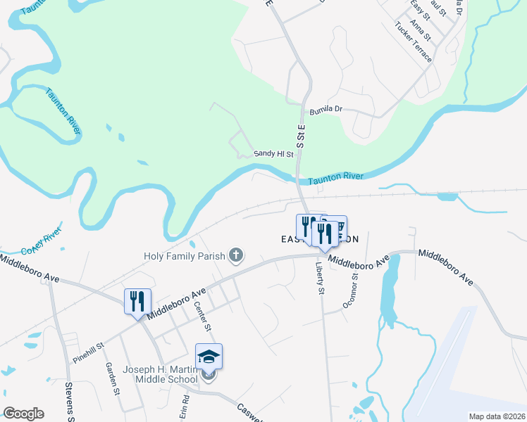 map of restaurants, bars, coffee shops, grocery stores, and more near 25 Battle Row in Taunton