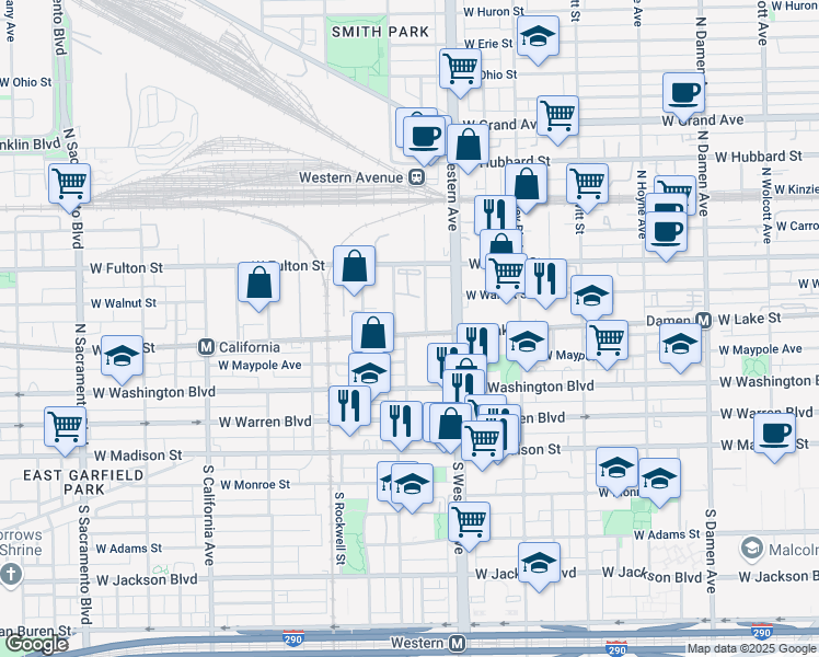 map of restaurants, bars, coffee shops, grocery stores, and more near 2438 West Lake Street in Chicago