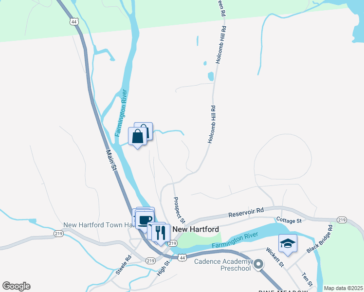 map of restaurants, bars, coffee shops, grocery stores, and more near 31 Loomis Heights in New Hartford