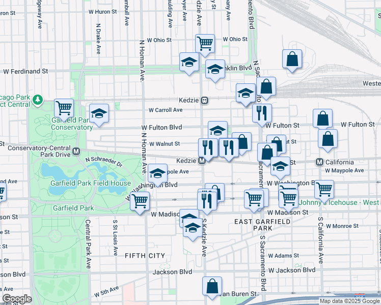 map of restaurants, bars, coffee shops, grocery stores, and more near 2410 West Lake Street in Chicago