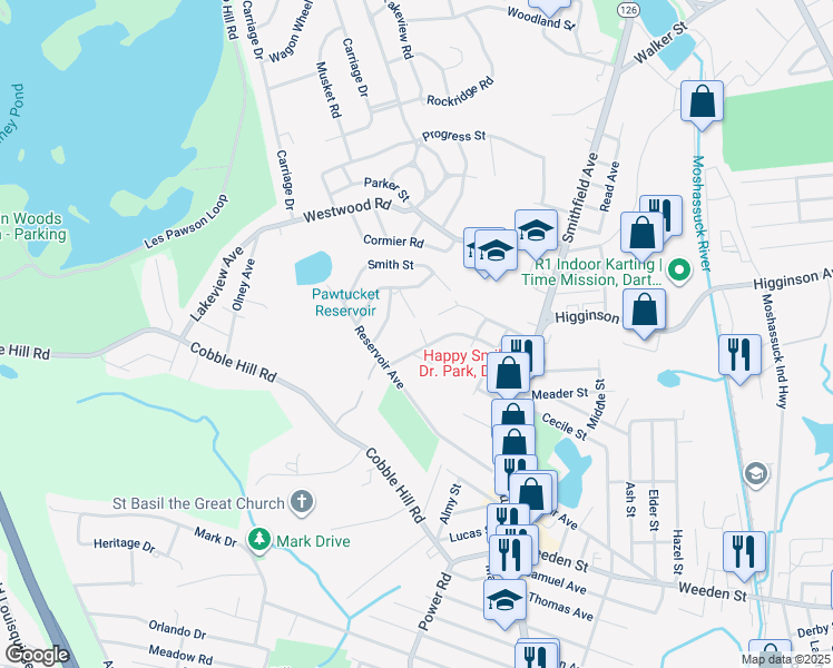 map of restaurants, bars, coffee shops, grocery stores, and more near 47 Williams Street in Lincoln