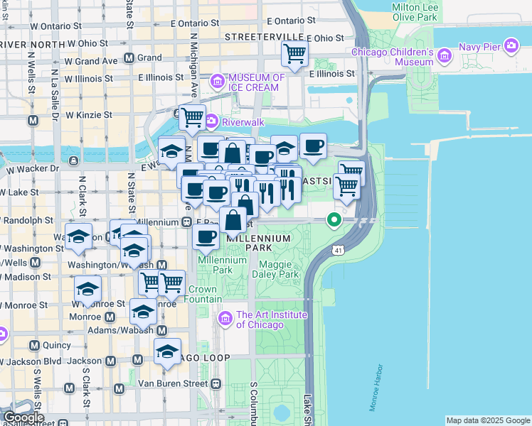 map of restaurants, bars, coffee shops, grocery stores, and more near in Chicago