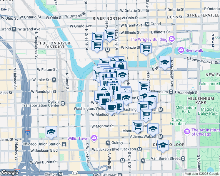 map of restaurants, bars, coffee shops, grocery stores, and more near in Chicago