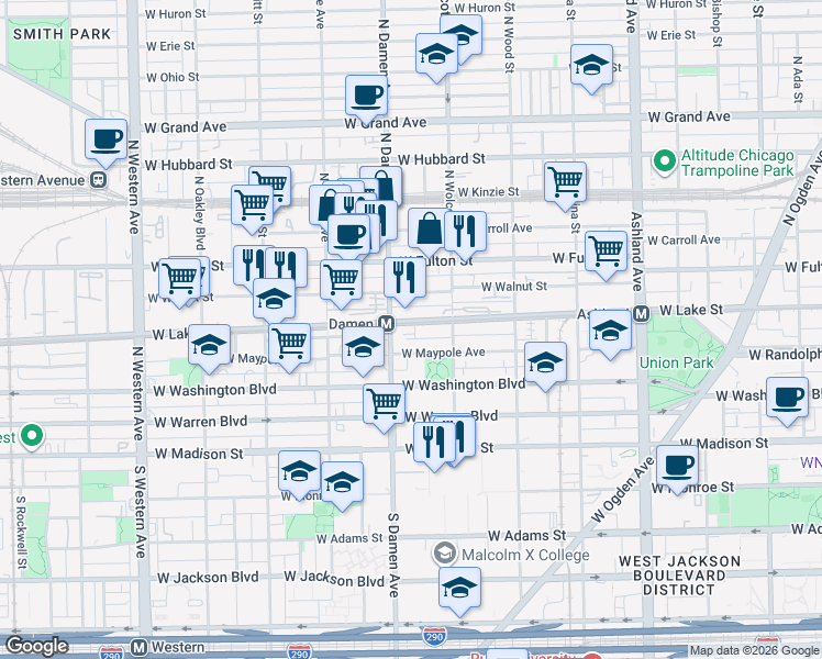 map of restaurants, bars, coffee shops, grocery stores, and more near in Chicago
