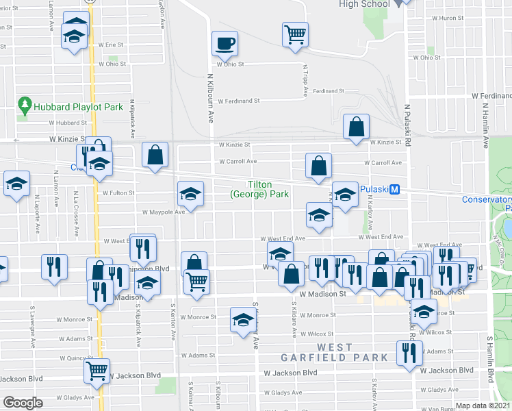map of restaurants, bars, coffee shops, grocery stores, and more near 4347 West Maypole Avenue in Chicago