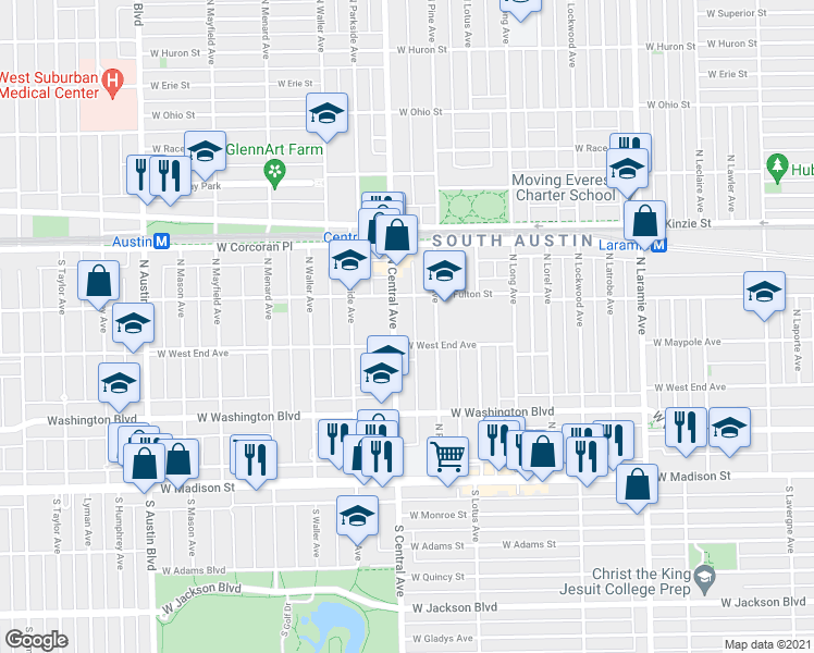map of restaurants, bars, coffee shops, grocery stores, and more near in Chicago