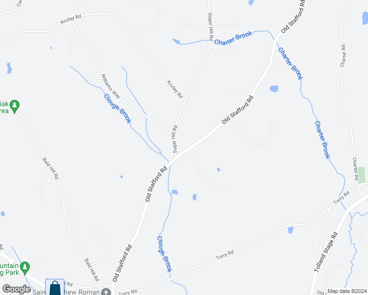 map of restaurants, bars, coffee shops, grocery stores, and more near 163 Old Stafford Road in Tolland