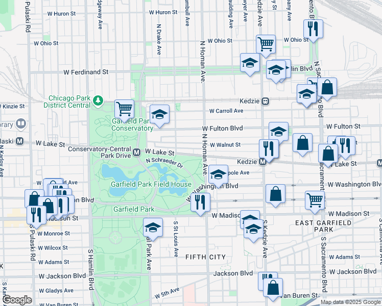 map of restaurants, bars, coffee shops, grocery stores, and more near 3320 West Lake Street in Chicago