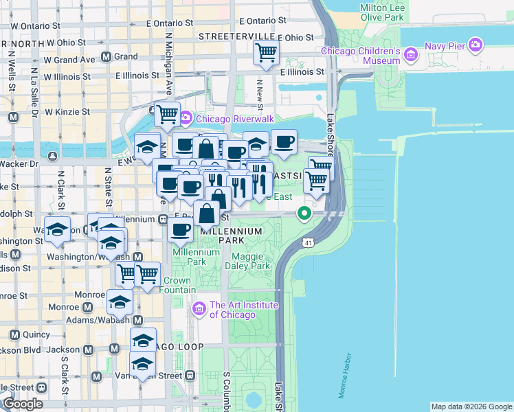 map of restaurants, bars, coffee shops, grocery stores, and more near in Chicago