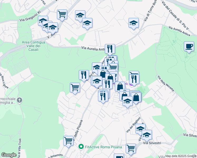 map of restaurants, bars, coffee shops, grocery stores, and more near 9 Via dei Bonadies in Roma