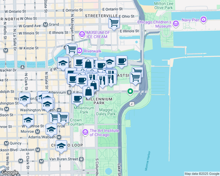 map of restaurants, bars, coffee shops, grocery stores, and more near in Chicago