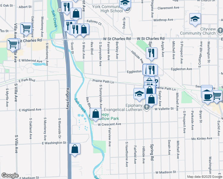 map of restaurants, bars, coffee shops, grocery stores, and more near 527 Fairview Avenue in Elmhurst