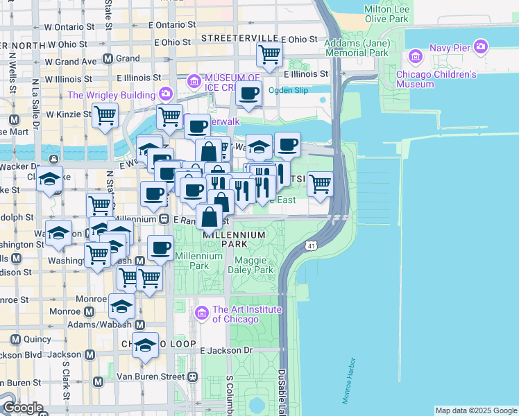 map of restaurants, bars, coffee shops, grocery stores, and more near in Chicago