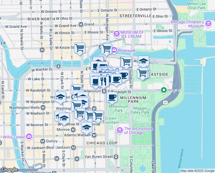 map of restaurants, bars, coffee shops, grocery stores, and more near in Chicago