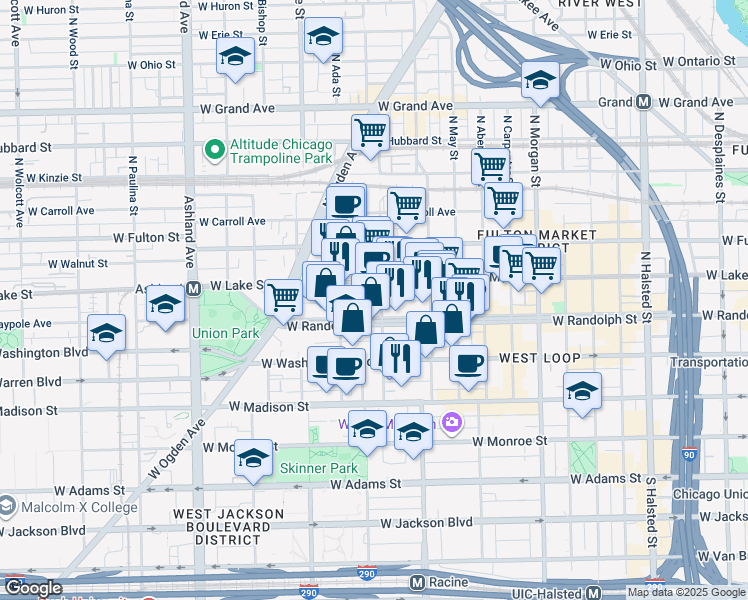 map of restaurants, bars, coffee shops, grocery stores, and more near in Chicago