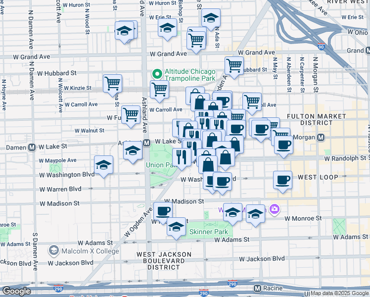 map of restaurants, bars, coffee shops, grocery stores, and more near in Chicago