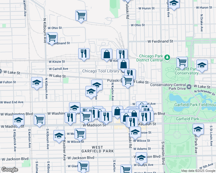 map of restaurants, bars, coffee shops, grocery stores, and more near 4113 West Maypole Avenue in Chicago