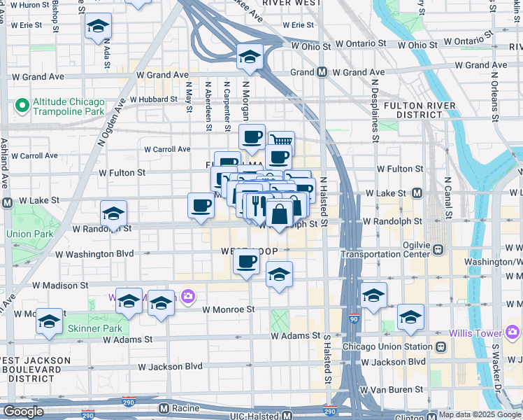 map of restaurants, bars, coffee shops, grocery stores, and more near in Chicago