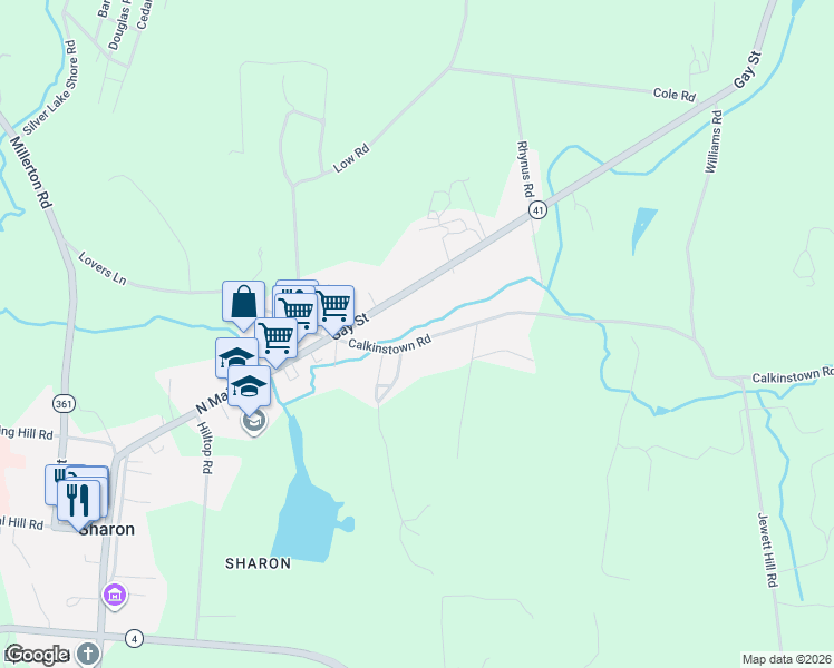 map of restaurants, bars, coffee shops, grocery stores, and more near 32 Calkinstown Road in Sharon