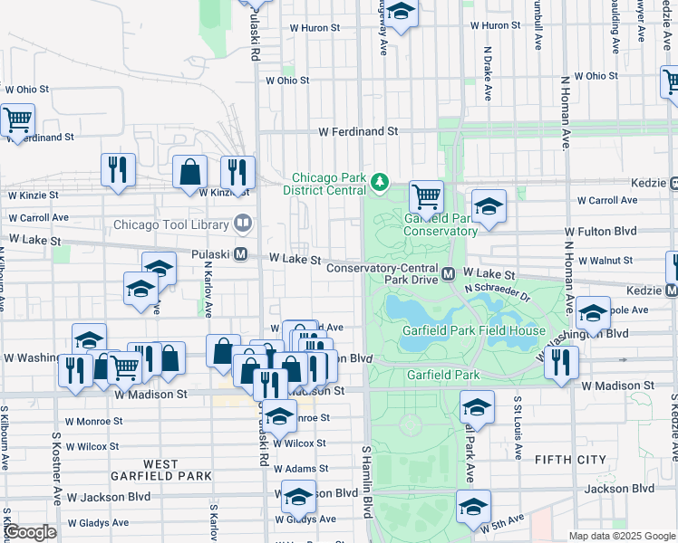 map of restaurants, bars, coffee shops, grocery stores, and more near in Chicago