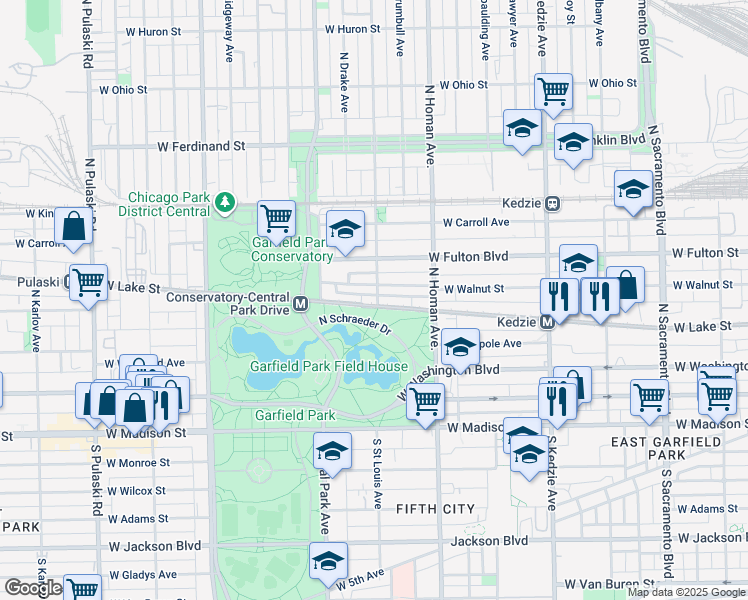 map of restaurants, bars, coffee shops, grocery stores, and more near 3500 West Lake Street in Chicago