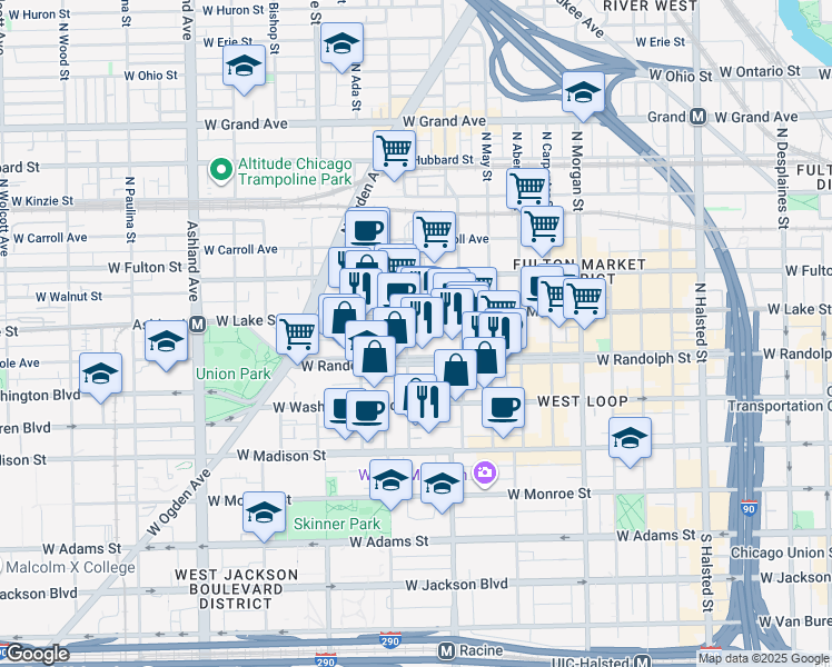 map of restaurants, bars, coffee shops, grocery stores, and more near in Chicago