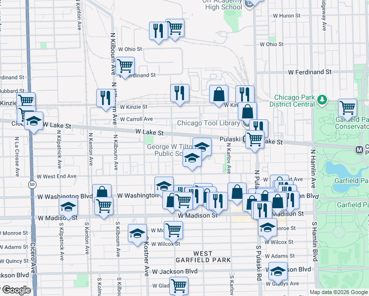 map of restaurants, bars, coffee shops, grocery stores, and more near 4231 West Maypole Avenue in Chicago