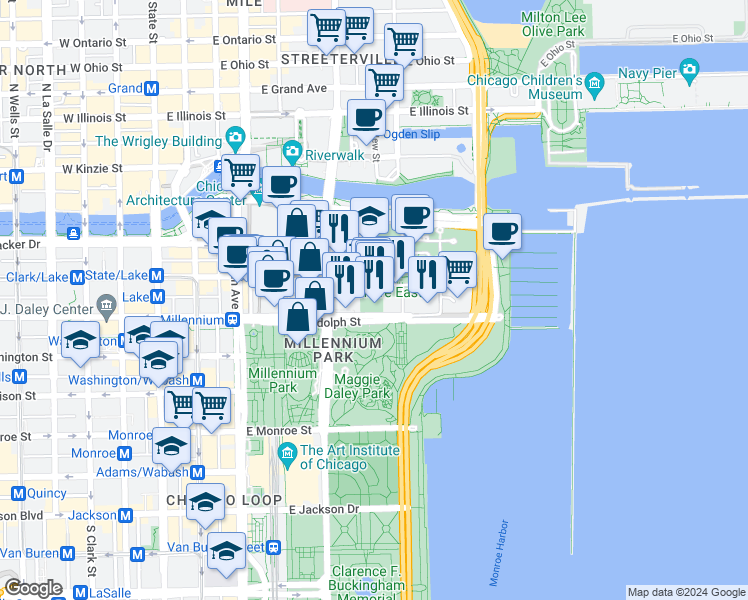 map of restaurants, bars, coffee shops, grocery stores, and more near in Chicago