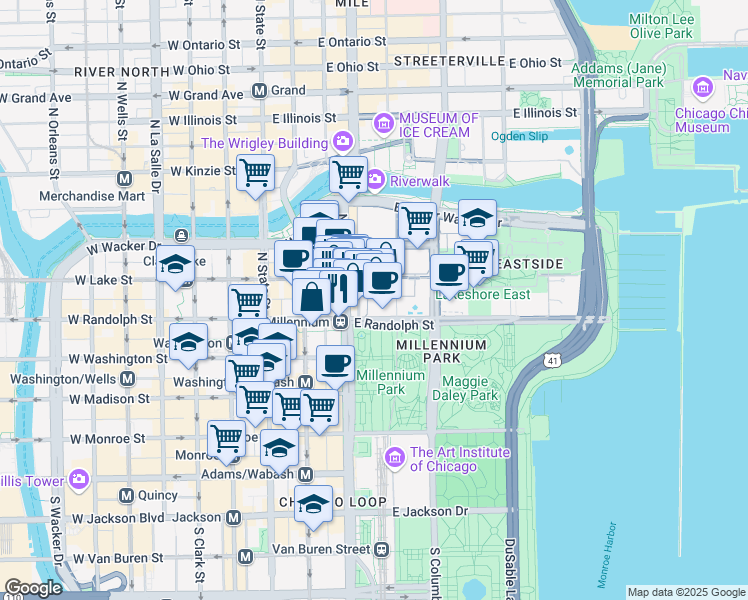 map of restaurants, bars, coffee shops, grocery stores, and more near in Chicago