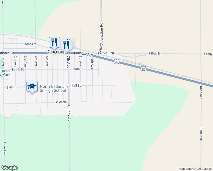 map of restaurants, bars, coffee shops, grocery stores, and more near in Clarence