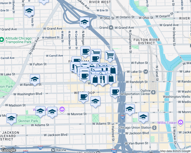 map of restaurants, bars, coffee shops, grocery stores, and more near in Chicago