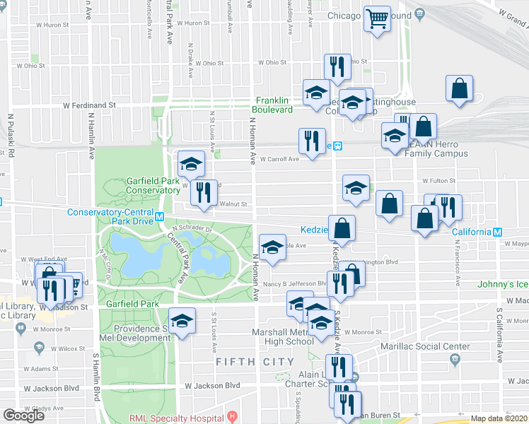 map of restaurants, bars, coffee shops, grocery stores, and more near in Chicago