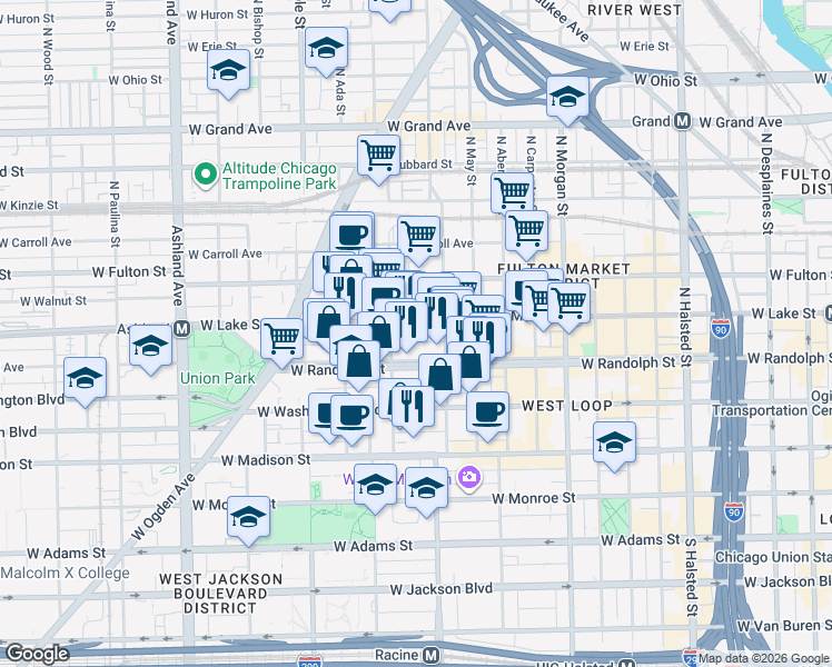 map of restaurants, bars, coffee shops, grocery stores, and more near in Chicago