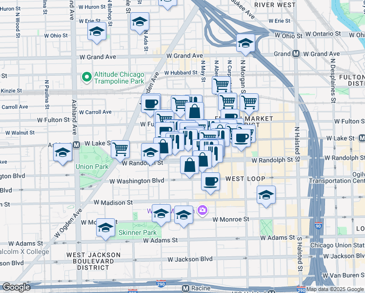 map of restaurants, bars, coffee shops, grocery stores, and more near in Chicago