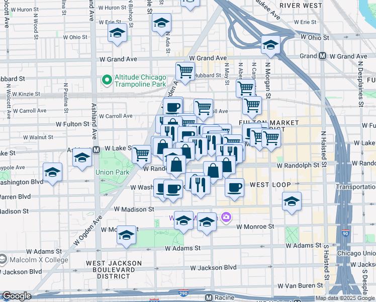 map of restaurants, bars, coffee shops, grocery stores, and more near in Chicago