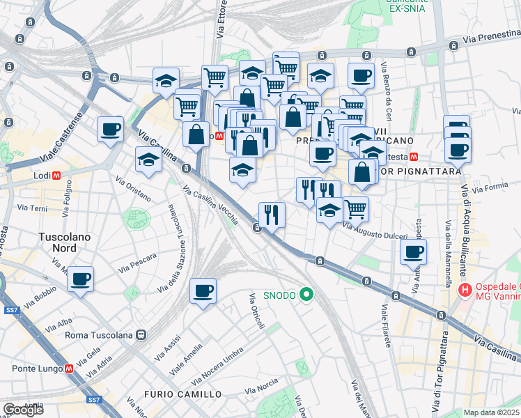 map of restaurants, bars, coffee shops, grocery stores, and more near 9 Via Cristoforo Buondelmonti in Roma