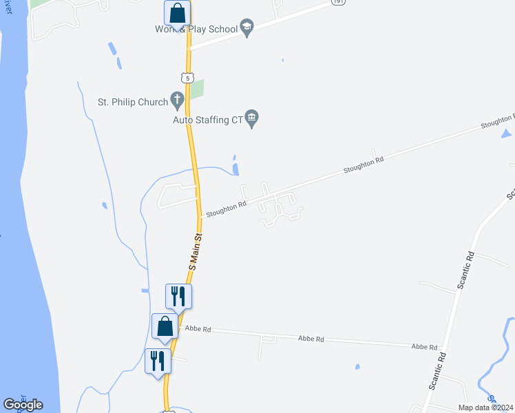 map of restaurants, bars, coffee shops, grocery stores, and more near 19 Kevin Drive in East Windsor