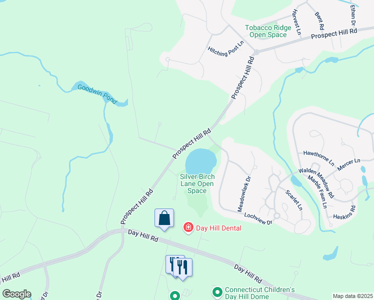 map of restaurants, bars, coffee shops, grocery stores, and more near 651 Prospect Hill Road in Windsor