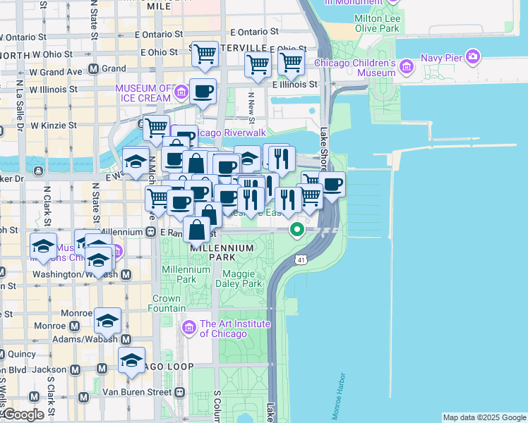 map of restaurants, bars, coffee shops, grocery stores, and more near in Chicago